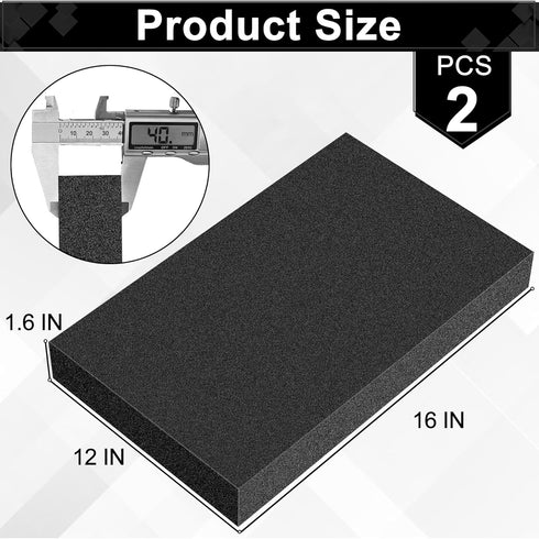 ToLanbbt Polyurethane Foam Sheets, 2P 16 x 12 x 1.6 Inch Cuttable Tool Box Case Foam Inserts Paddings, Black Cushion Foam Packing Pads for Case Toolbox Game Box Craft Camera Storage
