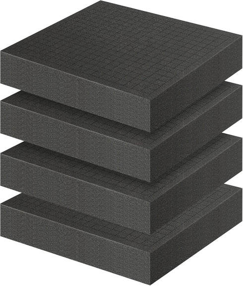 Storystore Polyurethane Foam Sheet, 4 Pcs Black Foam Inserts for Cases Packing Padding, Toolbox, Camera Storage (12 x