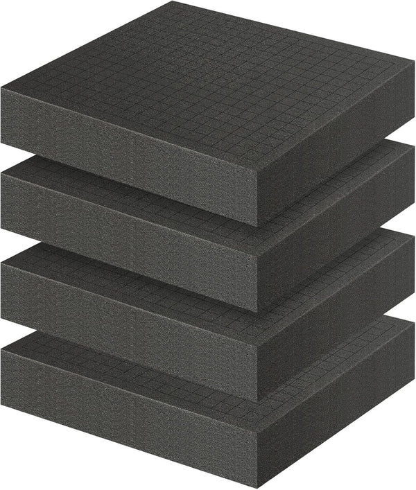 Storystore Polyurethane Foam Sheet, 4 Pcs Black Foam Inserts for Cases Packing Padding, Toolbox, Camera Storage (12 x