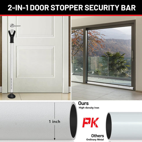Keplrend 2 Pack Jammer Door Stoppers Security Bar - Heavy Duty Door - Adjustable Sliding Door Lock Bar - Door Barricade