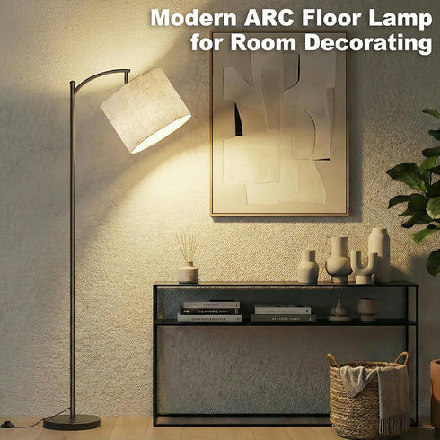(9W mukuxin Floor Lamp, LED Floor Lamp with Foot Switch & Adjustable Linen Lampshade, Tall Modern ARC Standing Lamps