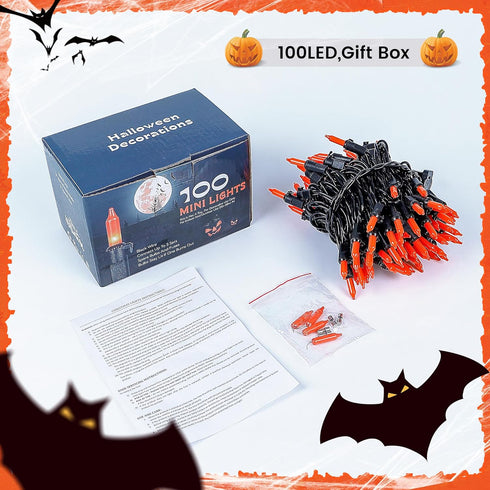 Lights(23 Feet,100 Count)-Incandescent woohaha Outdoor Halloween Orange Christmas Lights with Black Wire,Mini Orange