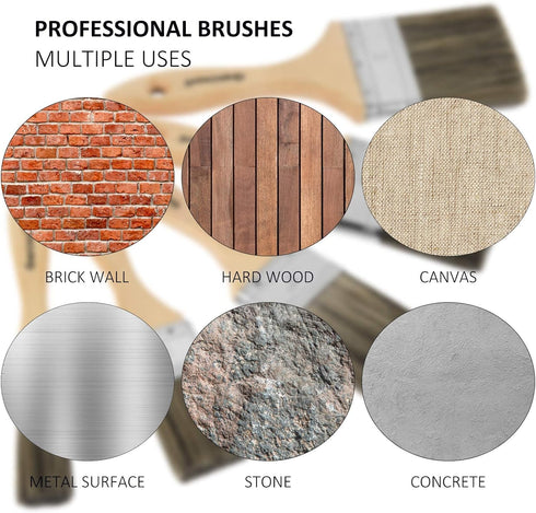 Double Thick Chip Paint Brush Set: Wood Stain Brushes for Painting Walls, 5 Pack Assorted Sizes