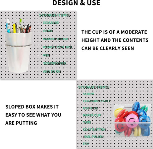 Kuhome 6 Sets Pegboard Bins and Cups with Pegboard Hooks, Pegboard Accessories Baskets, Hooks for Pegboard Cup Holder for Organizing Craft Tools Storage Garage Office Workbench Transparent by Kuhome