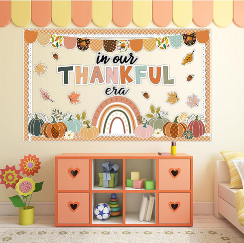 Fall Pumpkin Bulletin Board Decorations, Thanksgiving Classroom Decor with Autumn Leaves Pumpkin Cutouts