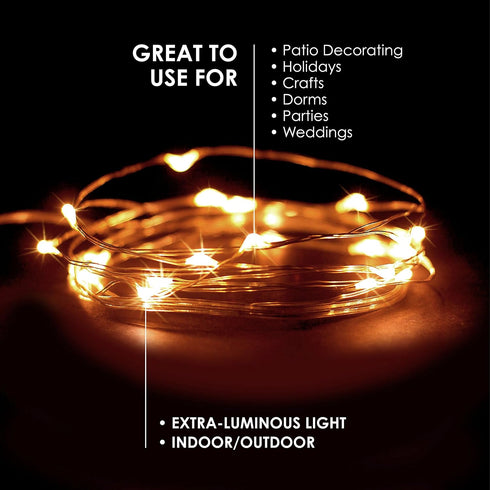 2 Sets of 20 LEDs Warm White String Lights, Silver Wire, Indoor and Outdoor, 6.5 Feet