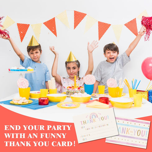 FTRZX 20 Pack 016 Boho Kids Thank You Cards, Rainbow Thank You Card For Baby Shower Birthday Party, Kids Fill In The