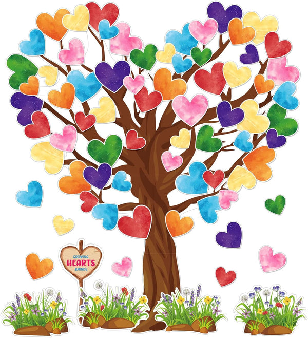 Whaline 108Pcs Valentine's Day Heart Tree Bulletin Board Decor - Colorful Heart Tree Cut-Outs for Classroom