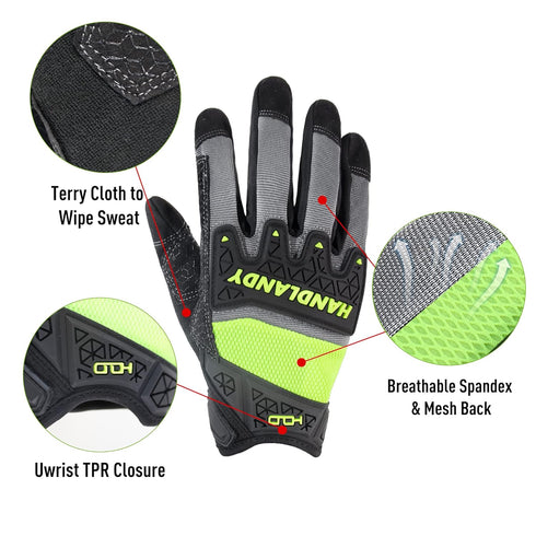 HANDLANDY Grip Work Gloves, TPR Impact Reducing Safety Gloves, Mechanic Work Gloves for Men, Women
