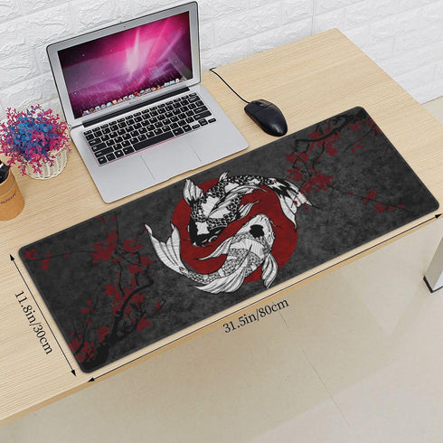 Rutuioy 31.5 11.8 Inch Japanese Koi Fish Ying Yang Black Red XXL XL Large Gaming Mouse Pad for Desk, Non-Slip Long