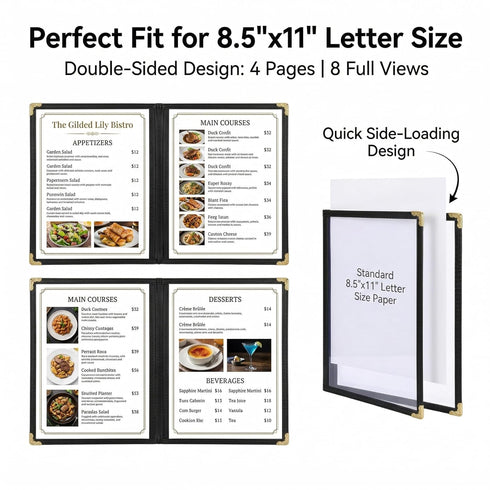 2 Pack 8.5 11 Inch, 4 8 ZHENYI Menu Covers x Page View Clear PVC Restaurant Folders, Durable Drink List Sleeves