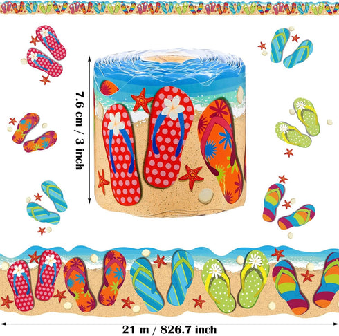 Summer Flip Flops Border 68.9 Feet Bulletin Board Border Butterflies Flowers Bee Space Inspirational Cute Border for Classroom Bulletin Boards Chalkboard Wall Decor by Panelee