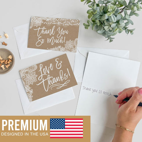 Hadley Designs 24 Rustic Kraft Thank You Cards with Envelopes, Sympathy Notes for Adult Funeral or Gift Gratitude