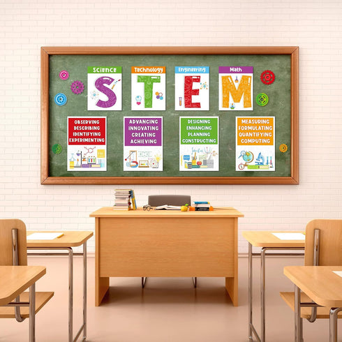 Zonon 40 Pcs Stem Science Bulletin Board Set - Scientist Posters and Gear Shaped Cutouts