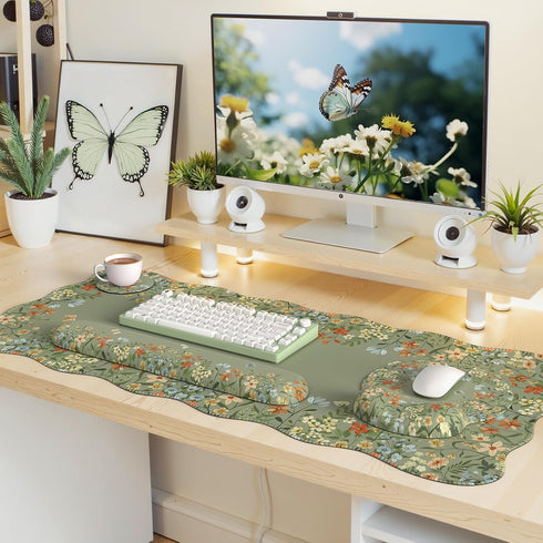 iLeadon Set, Desk Mat Desk Mat with Wrist Support Stitched Edges, Large Mouse Pad with Wrist Rest, Mouse Pad