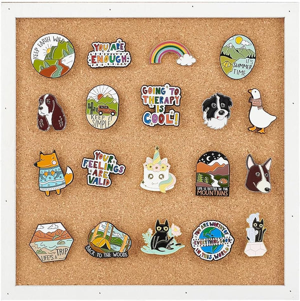 BENECREAT Pin Board Square Cork Board, 0.8inch Thick Wall Mounted for Brooch Storage, Office Home Decor