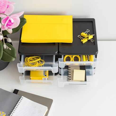 IRIS USA Plastic Stacking Desk Top 3-Drawer Storage Organizer, 4-Pack for Crafts, Office, and Small Organization