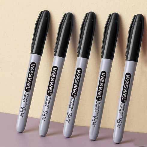 50 Pack, WOSWEL Permanent Markers Bulk, Black Permanent Marker Pens, Fine Tip, Waterproof, Quick Drying, Smooth