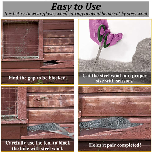 5PACK DIY Steel Wool Fill Fabric Kit for Mice Control, 13 Feet Coarse Wire Hardware Cloth, Block Holes, Wall Cracks,