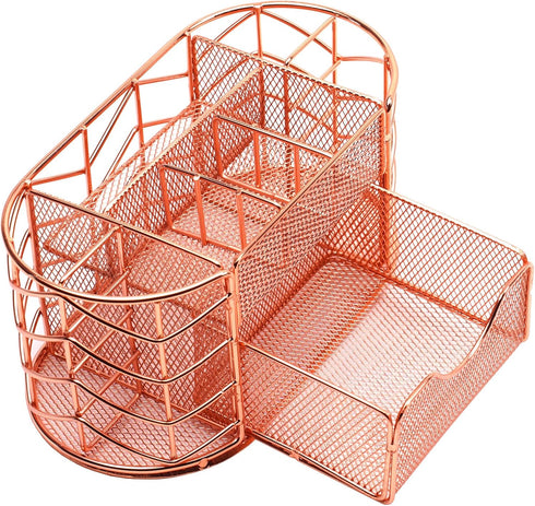 Desk Organizer, Pen Holder for Desk, Metal Pencil Caddy Storage for Desktop Office Supplies (Rose Gold) by Marbyraz