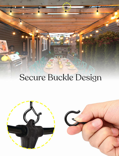 Brightech 32 Pack String Light Screw Hooks for Hanging Solar, Plug-in Lights, Outdoor String Lights with Safety Buckle