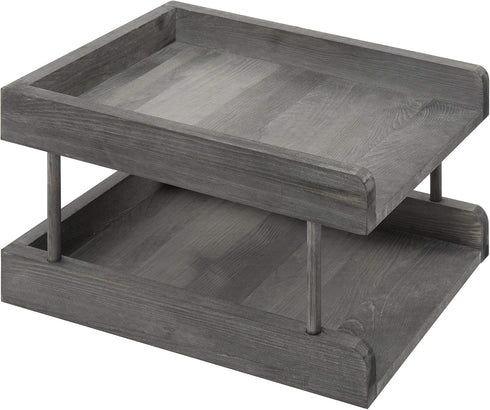 MyGift 2-Tier Rustic Gray Wood Paper File Organizer, In and Out Tray for Office Desktop Document Holder Rack