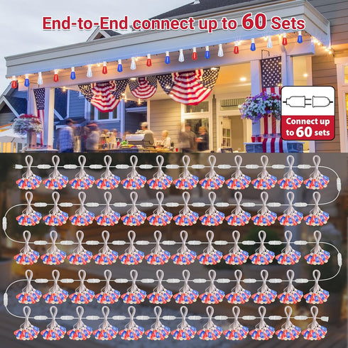 26Ft ST38 12+1 Bulbs 4th LAMPHOME Red White Blue LED String Lights, Patriotic Red White and Blue Lights Outdoor