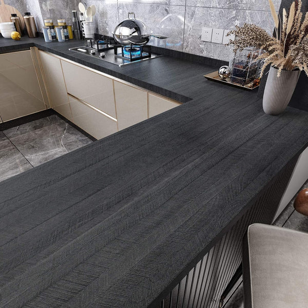 WESTICK Black Peel and Stick Wallpaper for Countertops, Vinyl Countertop Peel and Stick Contact Paper for Cabinets