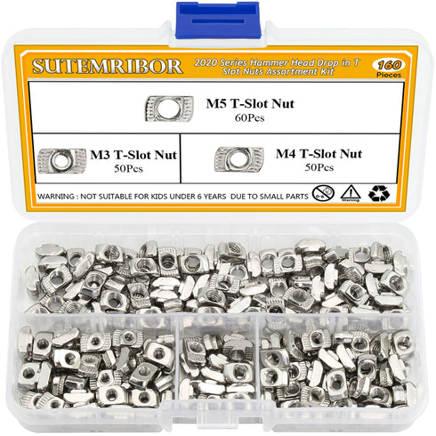 160 Pieces T Nuts 2020 Series, M3 M4 M5 Hammer Head Fastener Nut for Aluminum Profile
