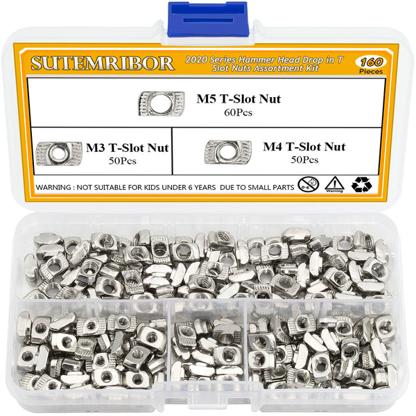 160 Pieces T Nuts 2020 Series, M3 M4 M5 Hammer Head Fastener Nut for Aluminum Profile