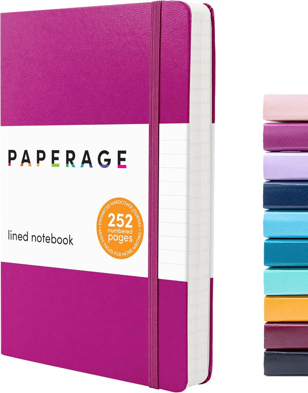PAPERAGE Lined Journal Notebook (Raspberry) - 252 Pages, Medium 5.7 x 8 inches, 100 GSM Thick Paper, Hardcover