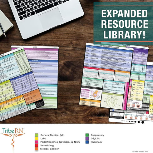 Tribe RN Ultimate Nursing Clipboard Set - 6 Color-Coded Clinical Reference Sheets - Water-Resistant & Durable (Mint)