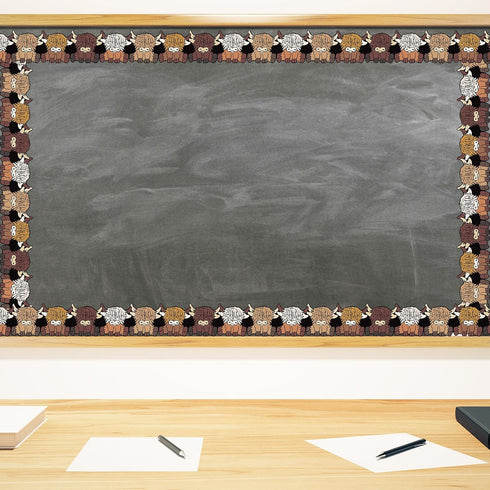 Whaline 32.8ft Highland Cow Bulletin Board Borders with Cute Brown Cow Die-Cut Rolled Trim for Classroom Office Decor