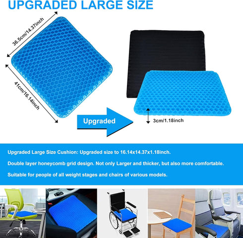Gel Seat Cushion, Double Thick Egg Gel for Pressure Pain Relief, Breathable Wheelchair and Office Chair Pads