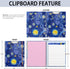 Rimilak Spiral Clipboard Folio with Refillable Lined Notepad, 14.5 x 9.8Inch, Hardcover Clipboard with 5 Interior Pockets, Elastic Band and Pen Loop Series. Cute Stylish Clipfolio, Starry Sky