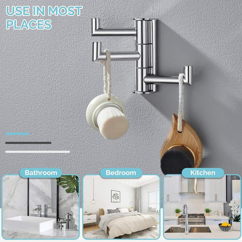 Angle Simple Swivel Towel Hook, Polished Chrome 304 Stainless Steel 3-Arm Robe Hook, Wall Mounted Towel Rack