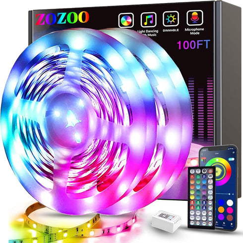 ZOZOO 100ft Led Lights for Bedroom(2 Rolls of 50ft), Smart RGB Led