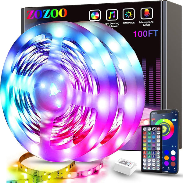 ZOZOO 100ft Led Lights for Bedroom(2 Rolls of 50ft), Smart RGB Led