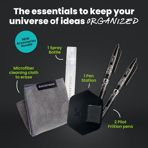 Set 2 Rocketbook Accessory Kit Complete with FriXion Gel Pens, Spray Bottle, Microfiber Cloth & Pen Dock Compatible