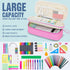 KMUYSL Large Pencil Case, Big Pencil Pouch with 3 Compartments, Handheld Pen Bag Organizer with Zipper, Portable Pen Bag for School Office Supplies Teen Girl Boy Adult, Pink by KMUYSL