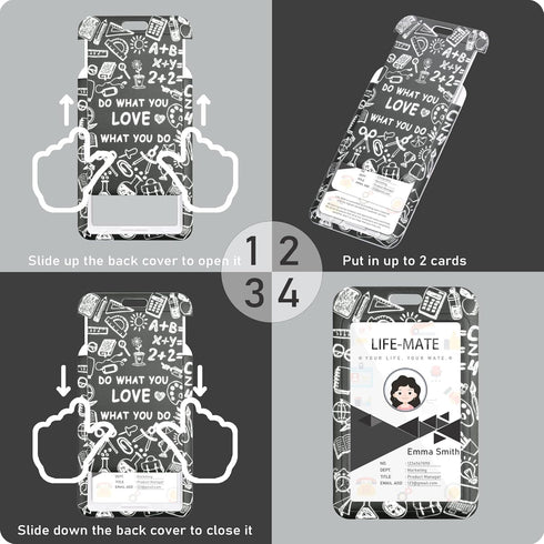 Teacher Sliding Badge Holder, Fun Print Plastic Badges Holders with Adjustable Lanyard for Office Supplies
