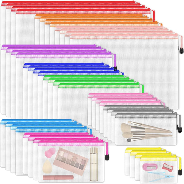 Smarpau 44pcs Mesh Zipper Pouch, 8 Sizes 11 Colors Waterproof Storage Bags for Organizing Travel and Office Supplies