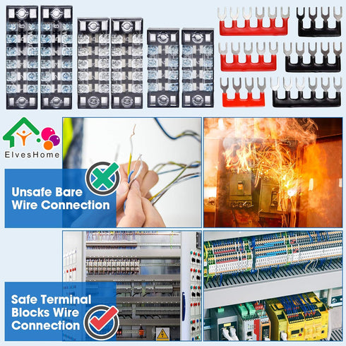 Terminal Blocks Ground Circuit Kit with Cover, 12 PCS/6 Set for DIY Industrial Electrical Cabinet Meter Box