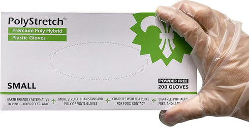 KingSeal PolyStretch TPE Hybrid Disposable Gloves, Powder-Free, Vinyl Substitute, Size Small