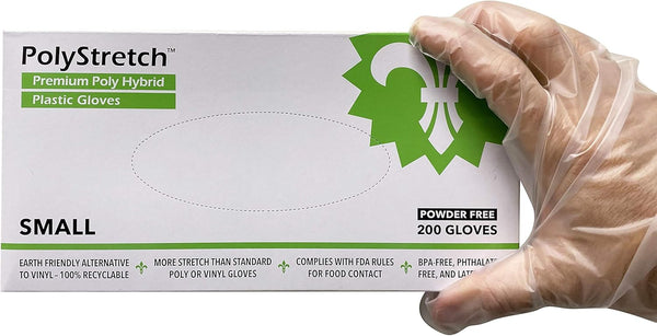 KingSeal PolyStretch TPE Hybrid Disposable Gloves, Powder-Free, Vinyl Substitute, Size Small