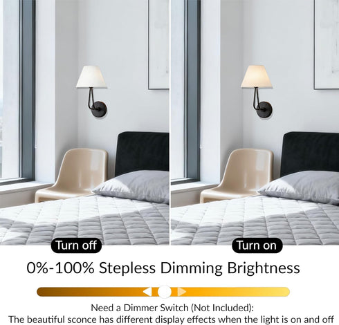 Generic Modern White Linen Wall Sconce, Handcrafted Wall Mounted Lamp with Double-Angle Arm, Hardwired Light Fixture