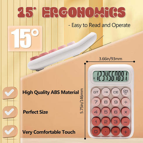 Mechanical Switch Calculator, 12 Digits, Large LCD Display, Pink Gradient Desktop Calculator for Office and School