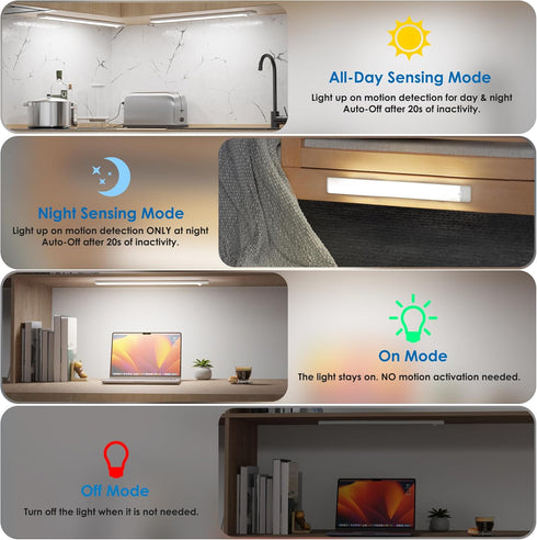 15.9 inch Counter Closet 3-Pack Motion Sensor Under Cabinet Lights, Magnetic Rechargeable Under Light, Wireless Night