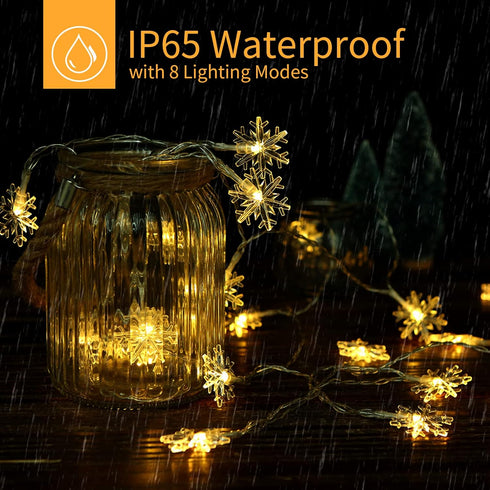 Solar Christmas Snowflake String Lights, 100 LED 39 FT Outdoor Waterproof Fairy Lights for Decor