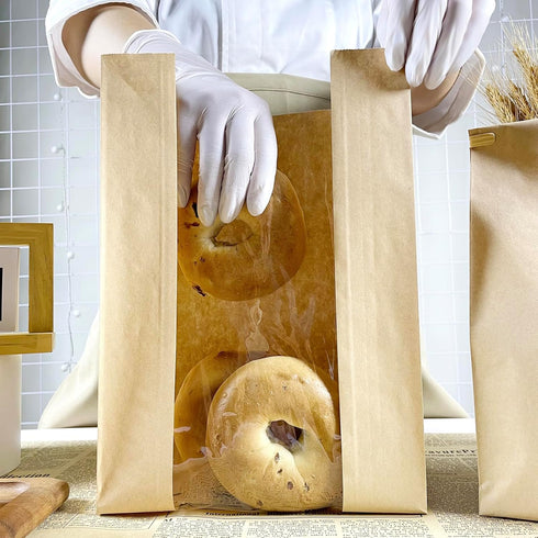 Packaging 25Pcs 13.7x8.2x3.5in Paper Bread Bags for Homemade with Window&Sticker Ideal for Sourdough Bread, Bread Loaf